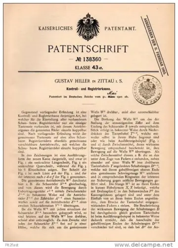 Original Patentschrift - G. Hiller in Zittau i.S., 1901 , Kontroll- und Registrierkasse , Kasse , Sparkasse !!!