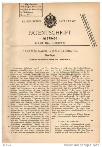 Original Patentschrift - E.J. Clauss in Plaue b. Flöha i. Sa. , 1906 , Flyerflügel !!!