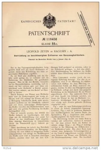 Original Patentschrift - L. Zeyen in Raguhn i.A. , 1899 , Ganzzeugholländer für Papier !!!