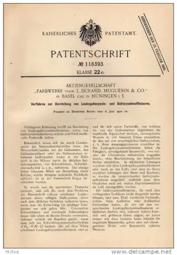 Original Patentschrift - Farbwerke AG Huguenin & Co in Hüningen i.E. und Basel , 1900 , Darstellung von Säuren !!!