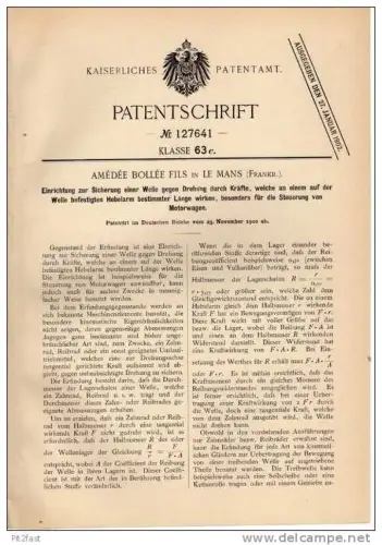 Original Patentschrift - A. Bollée à Le Mans , 1900 , Controle, directeur pour les voitures , automobile !!!