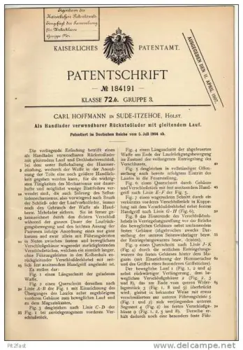 Original Patentschrift - C. Hoffmann in Sued - Itzehoe , Holst., 1904 , Pistole , Gewehr , Waffe !!!
