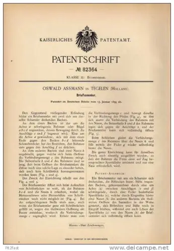 Original Patentschrift - O. Assmann in Tegelen , 1895 , Briefsammler , Post , Brief  !!!
