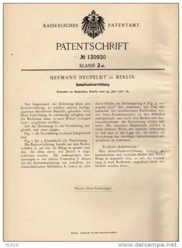 Original Patentschrift - Backofen , Dampfbackofen , 1901 , H. Neufeldt in Berlin , Bäcker , Bäckerei !!!