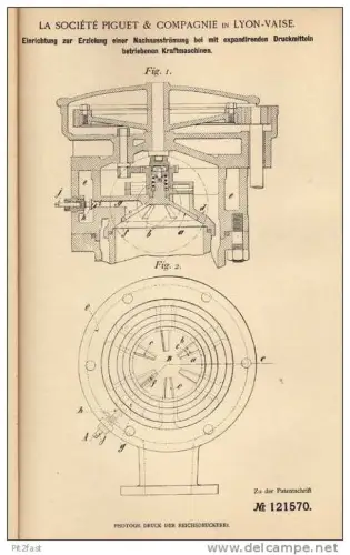 Original Patentschrift - La Société Piguet in Lyon Vaise , 1900 , Vorrichtung für Kraftmaschinen , Motoren !!!