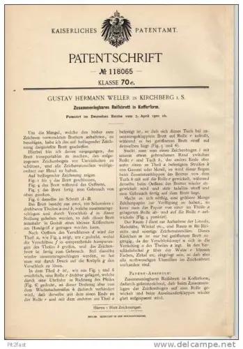 Original Patentschrift - G. Weller in Kirchberg i. S. , 1900, Reißbrett in Kofferform !!!