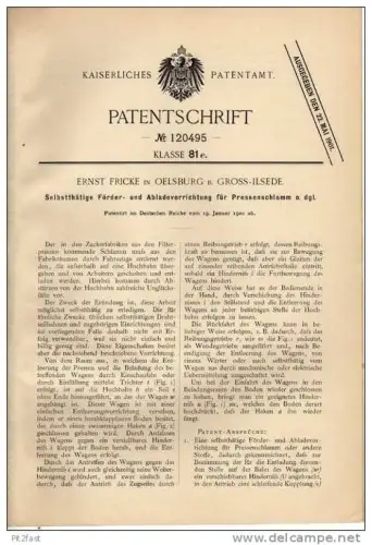 Original Patentschrift - E. Fricke in Oelsburg b. Gross Ilsede , 1900, Förderband , Fördrvorrichtung !!!