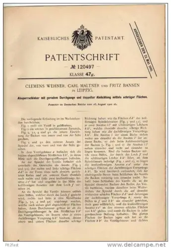 Original Patentschrift - F. Bansen in Leipzig ,1900 , Sperrschieber !!!