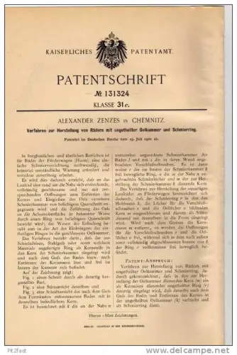 Original Patentschrift - A. Zenzes in Chemnitz ,1901, Herstellung von Rädern !!!