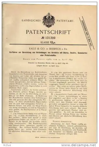 Original Patentschrift - Kalle & Co in Biebrich a. Rhein ,1899 ,  Verbindungen mit Gummi und Stärke , Chemie !!!