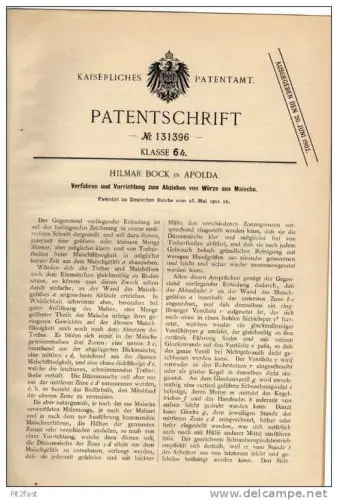 Original Patentschrift - H. Bock in Apolda ,1901 , Maische - Abzieher , Brauerei , Brauen , Bier !!!