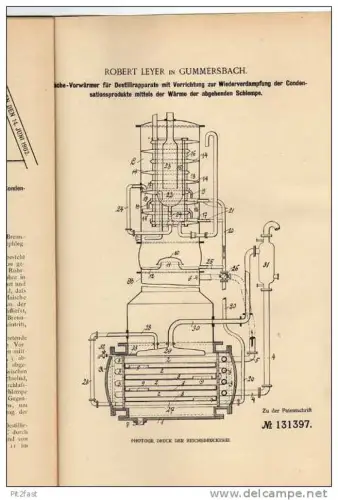 Original Patentschrift - R. Leyer in Gummersbach ,1901, Maische Apparat , Destilierer , Brauen , Brauerei !!!