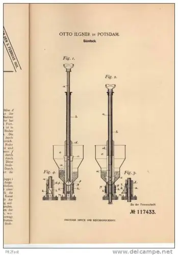 Original Patentschrift - O. Ilgner in Potsdam ,1900, Säestock , Landwirtschaft , Gartenbau !!!