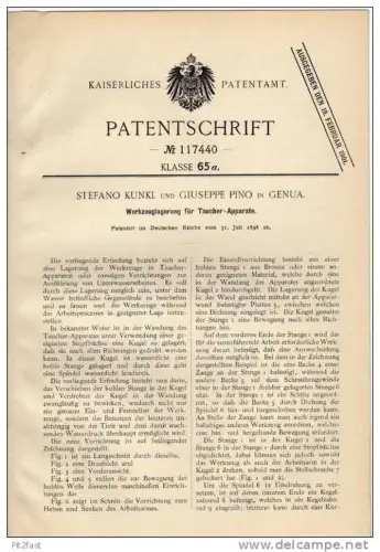 Original Patentschrift - S. Kunkl in Genua , 1898 , Divers, diving ,  Taucher - Apparate !!!