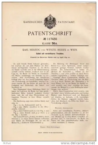 Original Patentschrift -  K.Herzog in Wien , 1899 , Sattel mit Trachten , Pferde , Pferd !!!