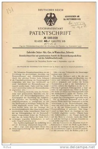 Original Patentschrift - Gebr. Sulzer AG in Winterthur , Schweiz ,  Brennkraftmaschine , 1930 !!!