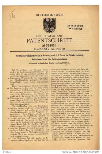 Original Patentschrift -  Rombacher Hüttenwerke in Coblenz und Charlottenburg , 1920 , Fahrzeugmotoren , Automobile !!!