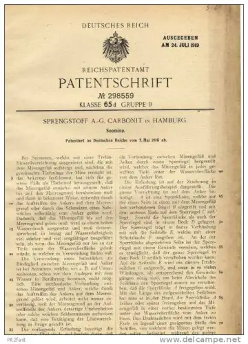Original Patentschrift -  Sprengstoff AG Carbonit in Hamburg , 1916, Seemine , Mine , Schiff !!!