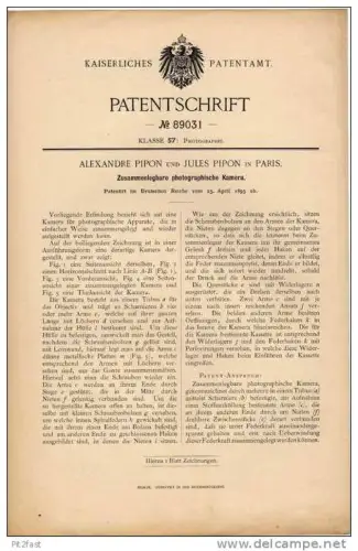 Original Patentschrift -  A. und J. Pipon dans Paris , 1895, photographische Kamera , Camera , Photographie !!!