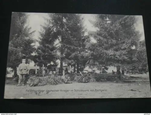 Deutsche Heldengräber am Schloss Mont Garni b. Saint-Ghislain , 1915 , Stempel !! Ansichtskarte ,  AK , CPA !!