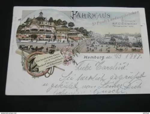 Fährhaus - St. Pauli Landungsbrücken , 1897 , Hamburg , Litho , Ansichtskarte ,  AK , CPA !!