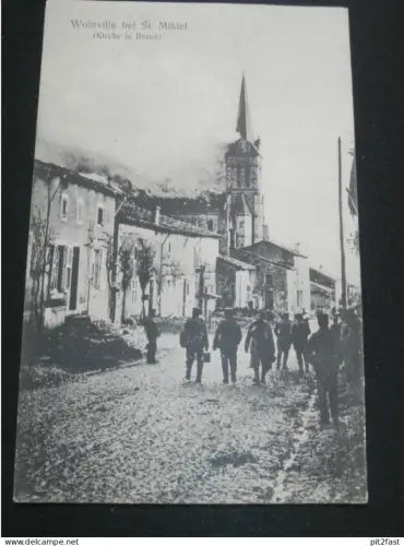 Woinville b. St. Mihiel / Buxières-sous-les-Côtes , ca.1915 , Kirche in Brand ,n. Wulting , Ansichtskarte ,  AK , CPA !!