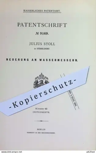 original Patent - Julius Stoll , Düsseldorf | 1879 | Wassermesser | Wasser messen | Zählwerk , Wasseruhr