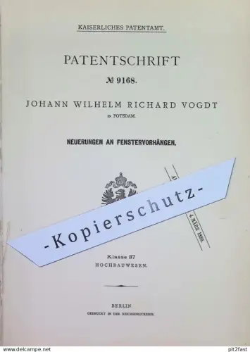original Patent - Johann Wilhelm Richard Vogdt , Potsdam | 1879 | Fenstervorhänge | Vorhang , Vorhänge , Gardinen