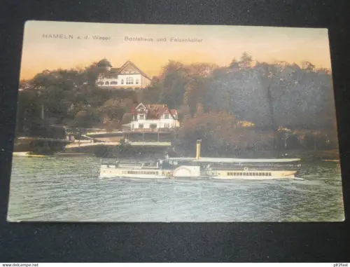 Hameln a.d. Weser , ca. 1910 , Bootshaus und Felsenkeller , Ansichtskarte ,  AK , CPA !!