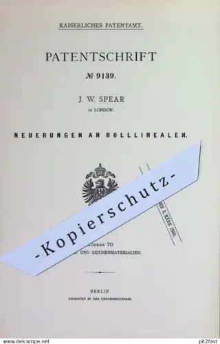 original Patent - J. W. Spear , London , England | 1879 | Rolllinealen | Lineal , Lineale | Schule , Zeichnen , Büro