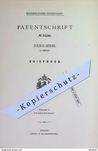 original Patent - Julius Seidel , Leipzig | 1879 | Briefbuch | Brief - Buch | Buchbinderei , Bücher , Mappe , Album !!
