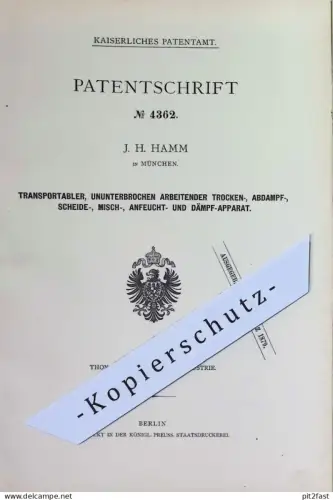 original Patent - J. H. Hamm , München | 1878 | Apparat zum Trocknen , Dämpfen , Mischen | Ton Stein , Gestein , Ziegel