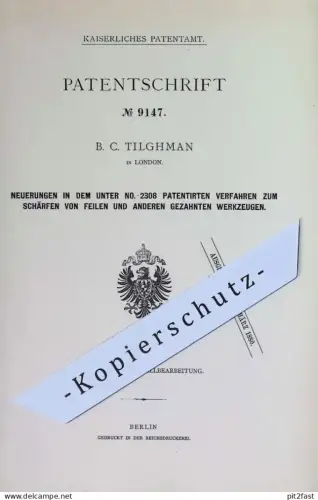 original Patent - B. C. Tilghman , London , England | 1879 | Schärfen von Feilen & Werkzeug | Feile | Milo A. Richardson