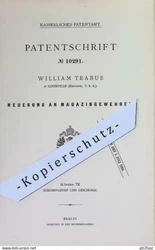 original Patent - William Trabue , Louisville , Kentucky , USA | 1880 | Magazingewehr | Gewehr , Gewehre , Waffen Waffe