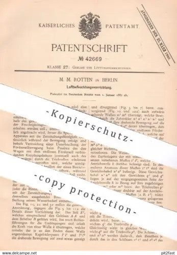 original Patent - M. M. Rotten , Berlin , 1887 , Luftbefeuchtungsvorrichtung | Gebläse , Lüftung , Luftfeuchte