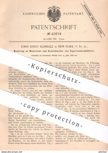 original Patent - John Ernst Schmalz , New York , USA , 1887 , Ausschneiden der Zigarren - Deckblätter | Tabak