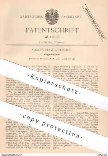 original Patent - Adolph Vogt , London , England , 1887 , Baggermaschine | Bagger | Wasserbau , Brunnenbau