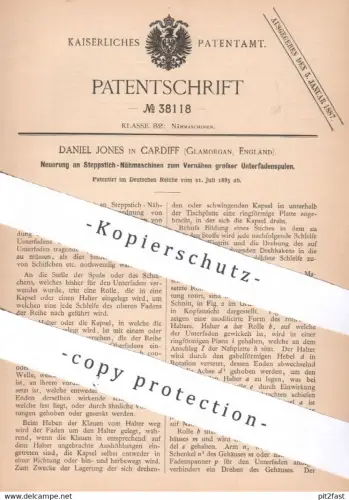 original Patent - Daniel Jones , Cardiff , Glamorgan , England , 1885 , Stepptisch - Nähmaschine | Schneider , Nähen !!!