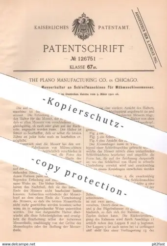 original Patent - The Plano Manufacturing Co. , Chicago , USA , 1900 , Messerhalter an Schleifmaschinen für Mähmaschine