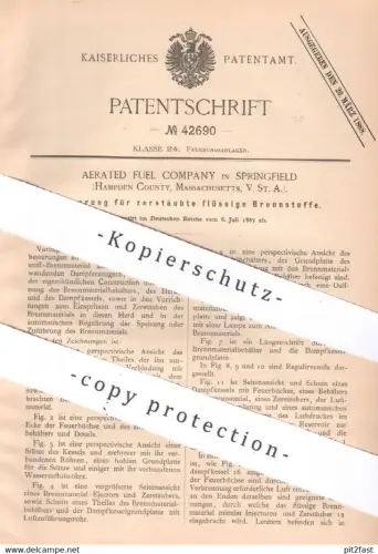 original Patent - Aerated Fuel Company , Springfield , Massachusetts , USA | 1887 | Feuerung für zerstäubte Brennstoffe