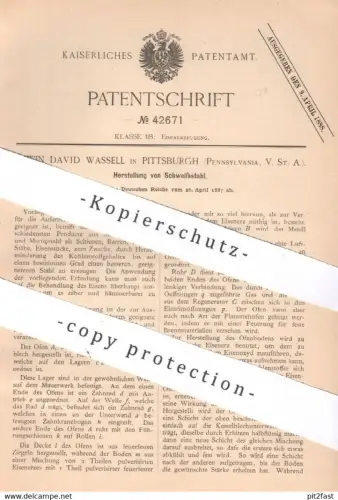 original Patent - Edwin David Wassell , Pittsburgh , Pennsylvania USA , 1887 , Schweißstahl | Schweißen , Stahl , Eisen