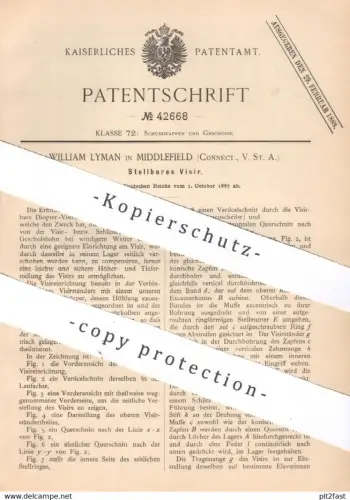 original Patent - William Lyman , Middlefield , Connecticut , USA , 1887 , Stellbares Visier | Waffen , Gewehr | Diopter