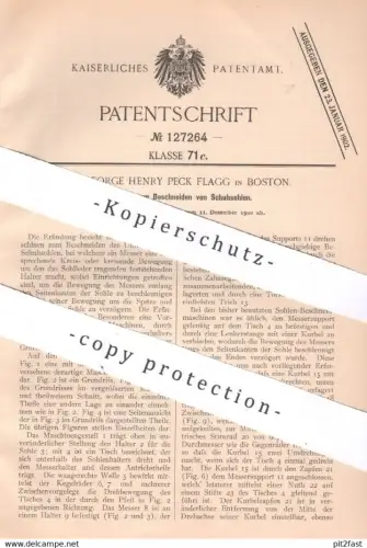 original Patent - Dr. George Henry Peck Flagg , Boston , USA , 1900 , Beschneiden von Schuhsohlen | Schuh , Schuhwerk !