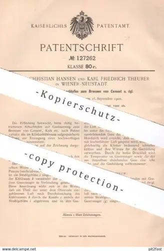 original Patent - Hans Christian Hansen & Karl Fr. Theurer , Wien , Österreich | 1900 | Schachtofen - Brennen von Zement
