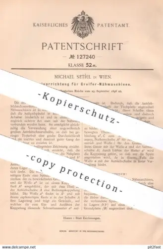 original Patent - Michael Setril , Wien , Österreich , 1898 , Spule für Greifer - Nähmaschinen | Nähmaschine , Spulen