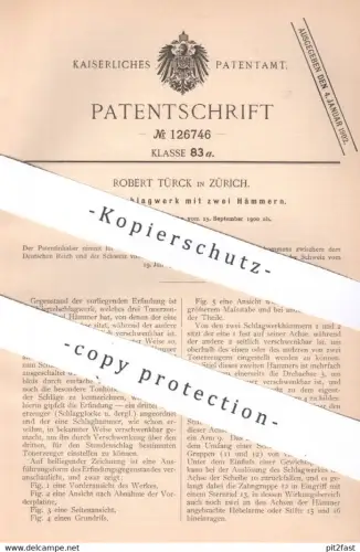 original Patent - Robert Türck , Zürich , Schweiz | 1900 | Viertelschlagwerk mit zwei Hämmern | Schlagwerk | Tonerzeuger