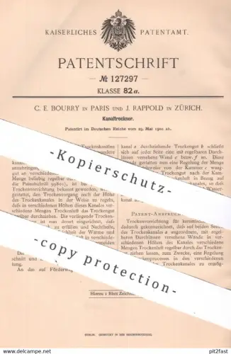 original Patent - C. E. Bourry , Paris , Frankreich | J. Rappold , Zürich , Schweiz | 1900 | Kanaltrockner | Trockner !