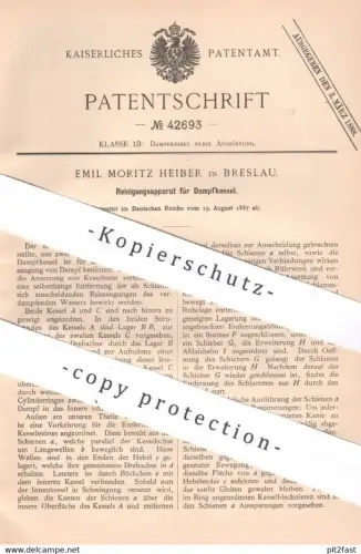 original Patent - Emil Moritz Heiber , Breslau , 1887 , Reinigungsapparat für Dampfkessel | Kessel , Dampfmaschine !!