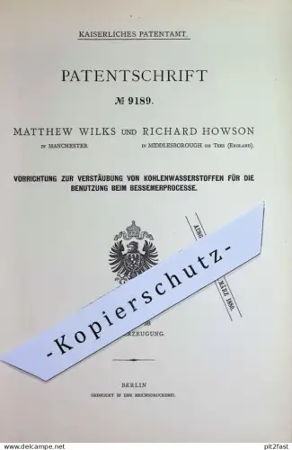 original Patent - Matthew Wilks , Manchester | Richard Howson , Middlesborough on Tees , England 1879 | Bessemer Prozess