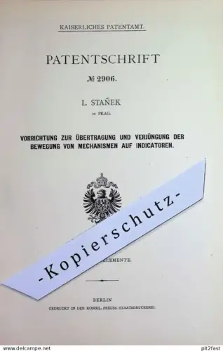 original Patent - L. Stanek , Prag | 1878 | Kolben , Indikatoren , Motor , Motoren | Maschinenbau , Maschinen